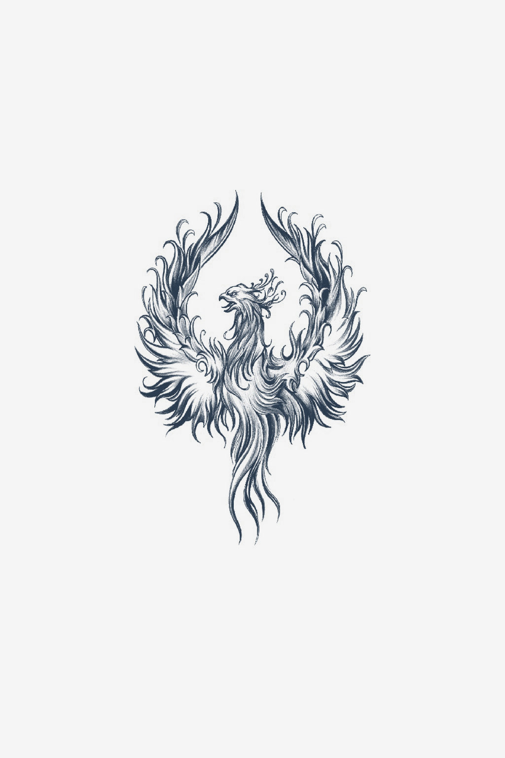 Phoenix ilustrativ cu aripile desfăcute, ca design de tatuaj temporar