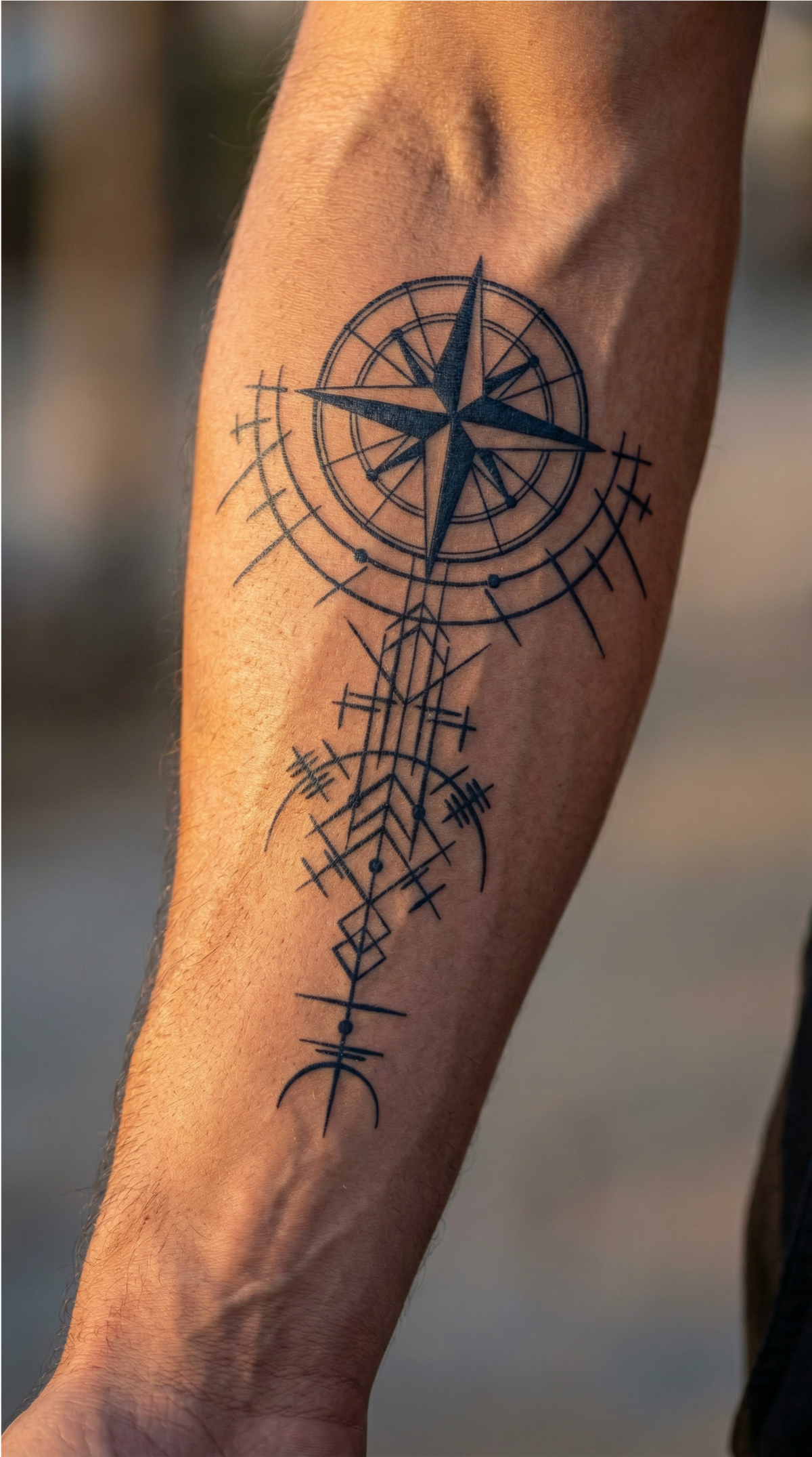 Model de tatuaj temporar Busola, design cu busolă și săgeți, 11 x 18 cm