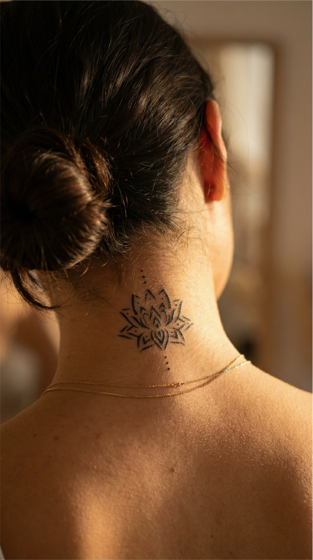 Lotus, un model cu linii fine, ca tatuaj temporar pe piele