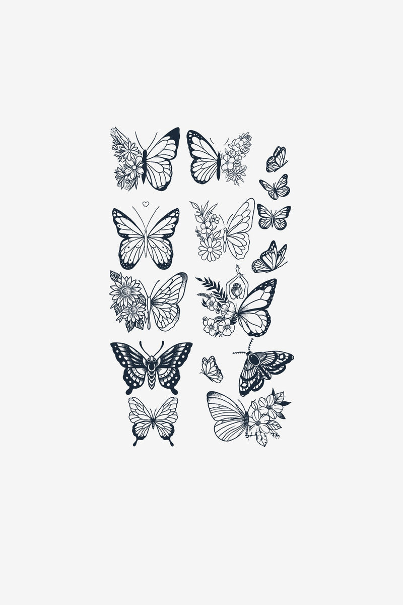 Set Fluturi Florali - tatuaj temporar Inklabs